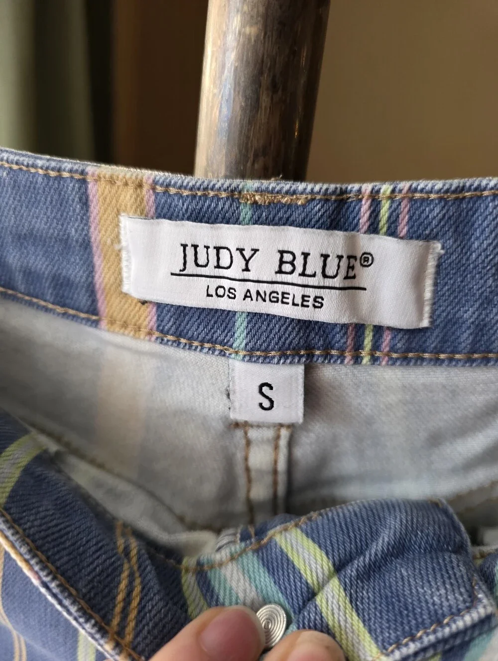 Judy Blue Striped High Waist Denim Shorts Raw Hem Stretch Cutoffs Small Boutique